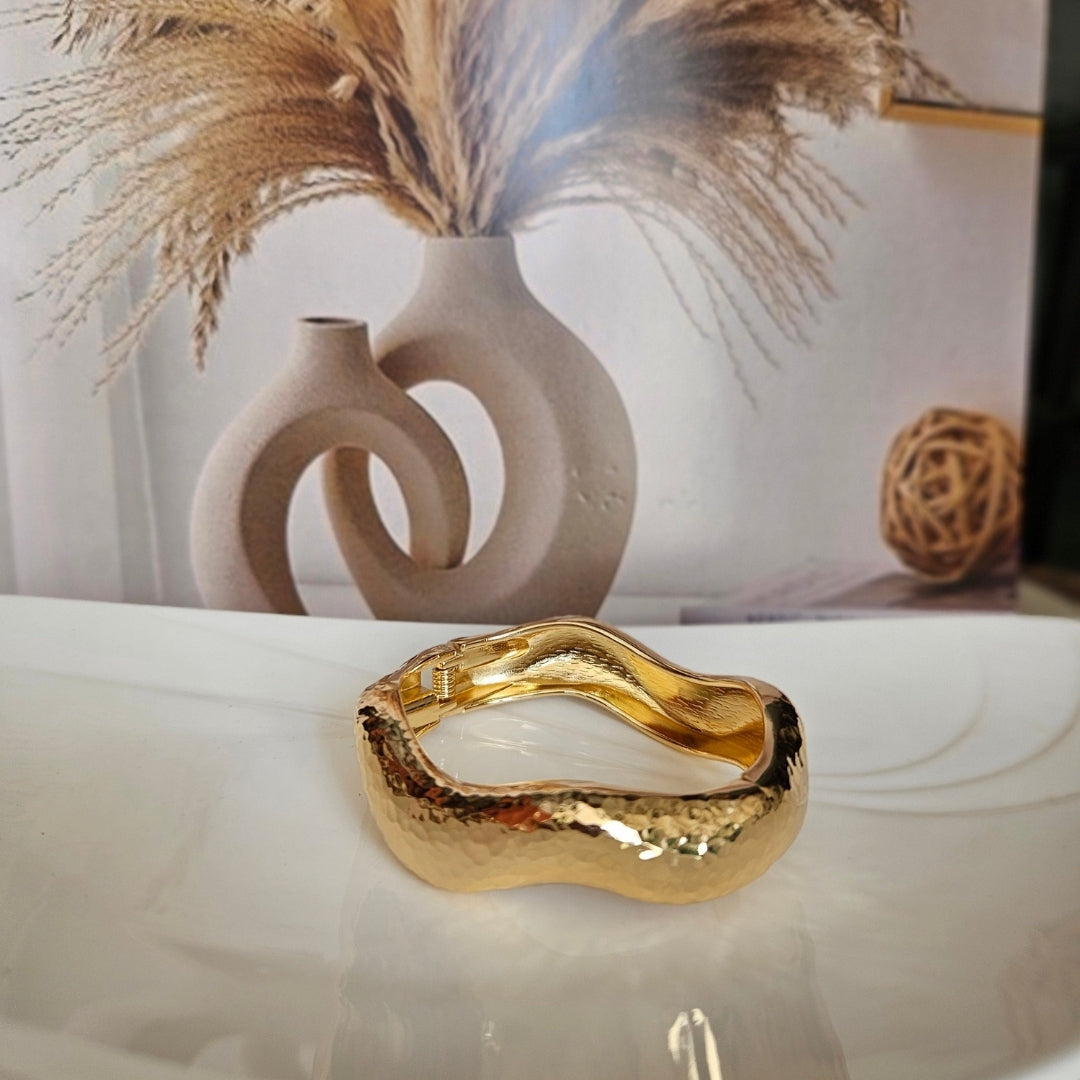 Wavy Hammered Gold Plated Cuff Bracelet
