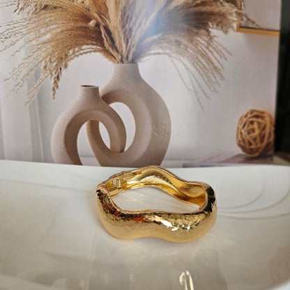 Wavy Hammered Gold Plated Cuff Bracelet