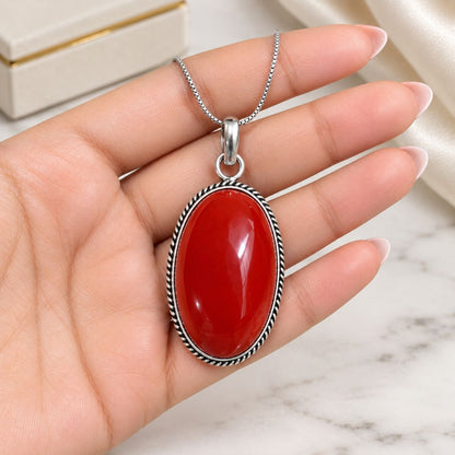 Red Oval Gemstone Pendant Necklace
