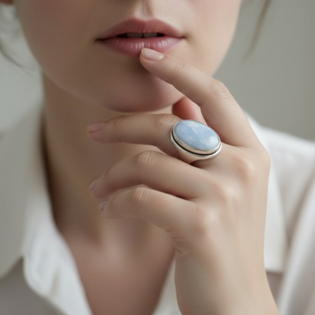 Oxidized Silver Blue Chalcedony Ring