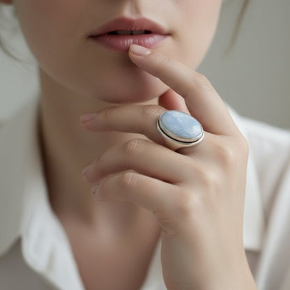 Oxidized Silver Blue Chalcedony Ring