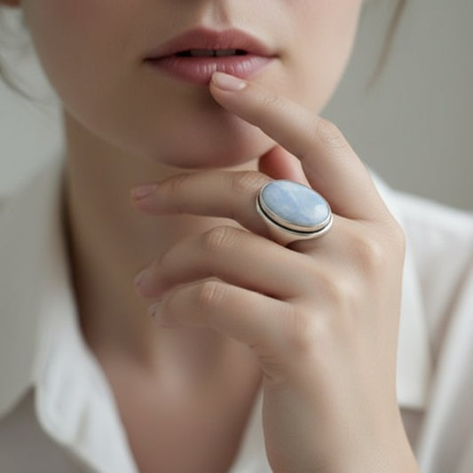 Oxidized Silver Blue Chalcedony Ring