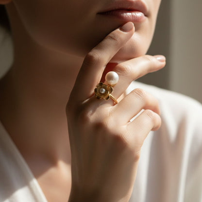 Blossom Pearl Gold Open Ring