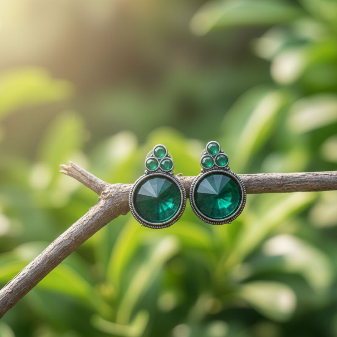 Oxidized Antique Green Stud Earrings