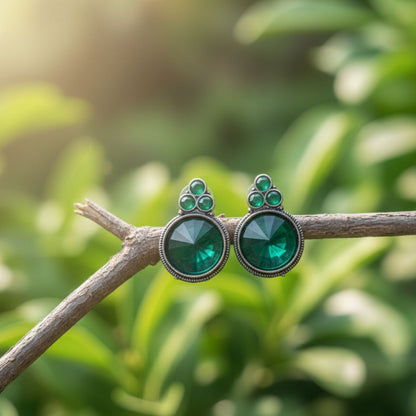 Oxidized Antique Green Stud Earrings