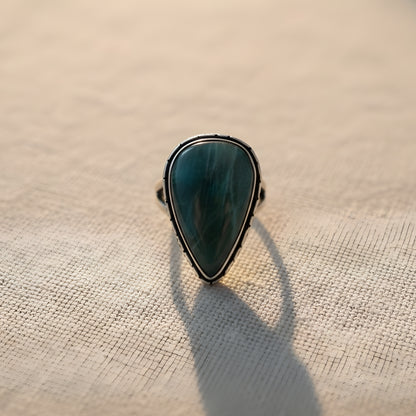 Oxidized Silver Amazonite Teardrop Ring