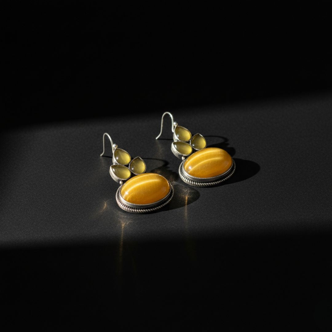 Oxidized Mustard Yellow Stone Dangling Earrings