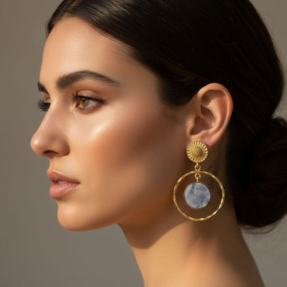 Gold Plated Blue Stone Drop Earrings