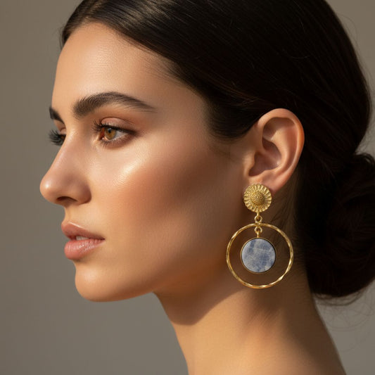Gold Plated Blue Stone Drop Earrings