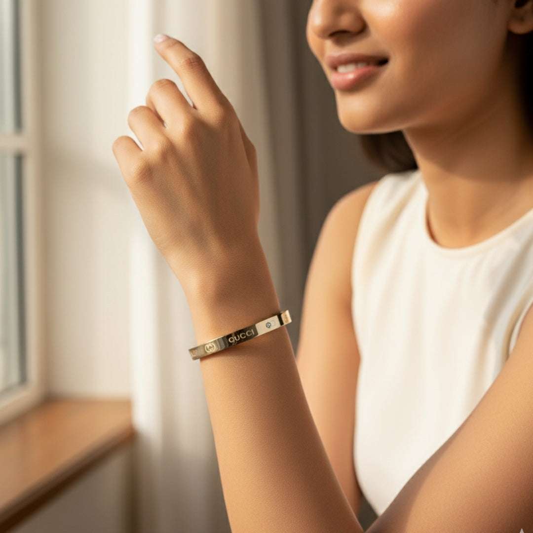 Elegant Rose Gold Designer Bracelet | Luxury Engraved Bangle