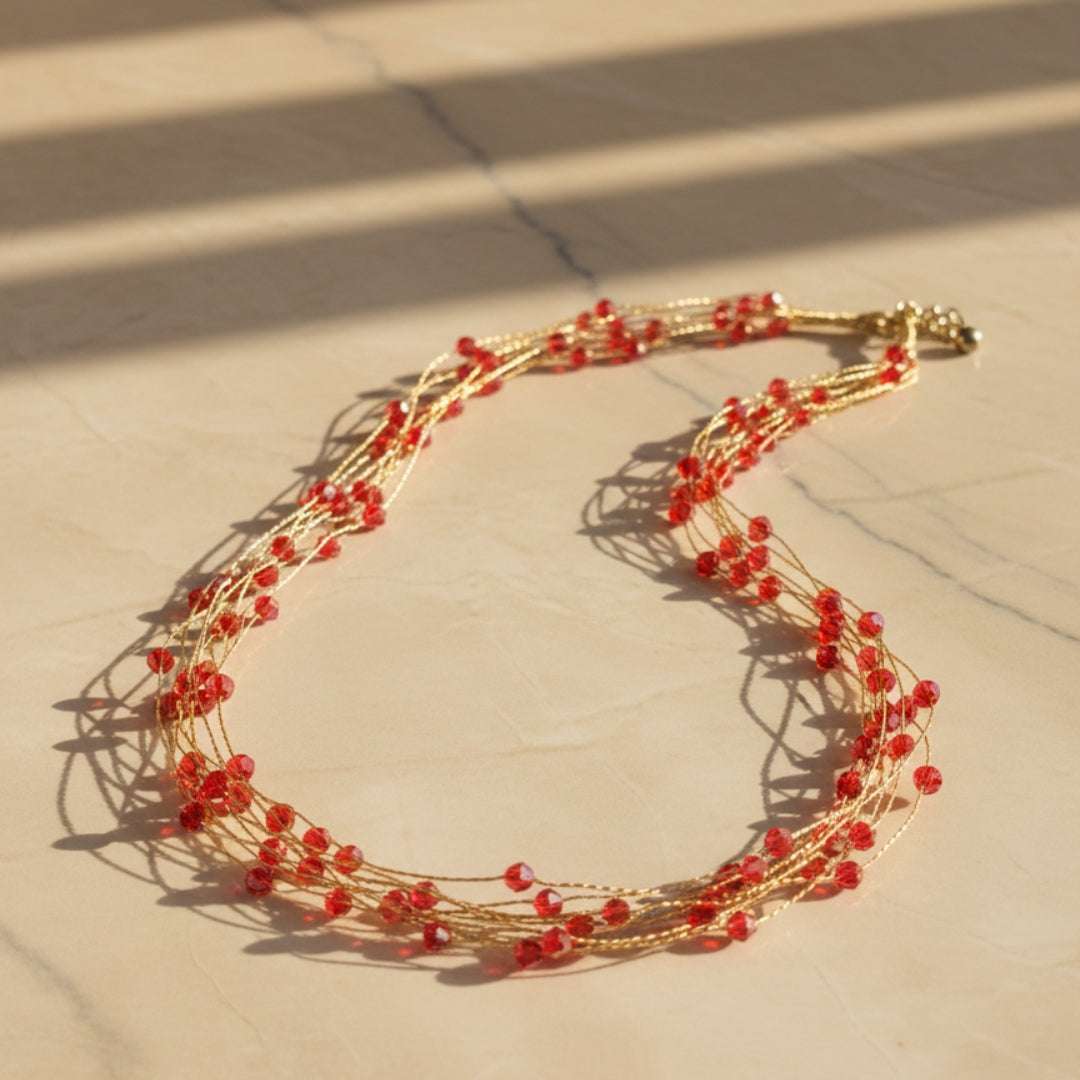 Anti-Tarnish Red Bead Multi-Strand Necklace