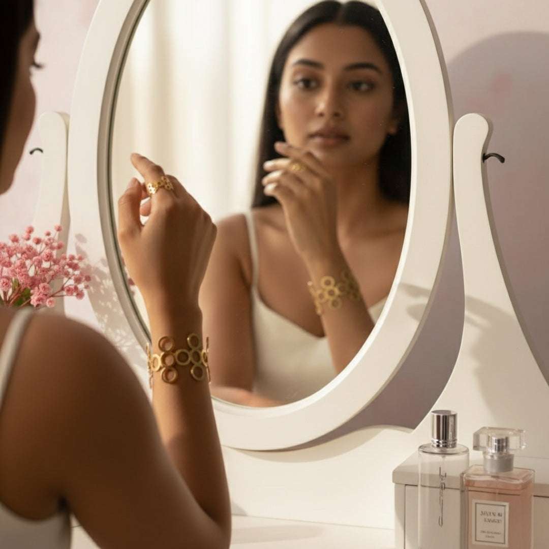 Gold Plated Combo Bracelet & Ring | Modern Statement Set