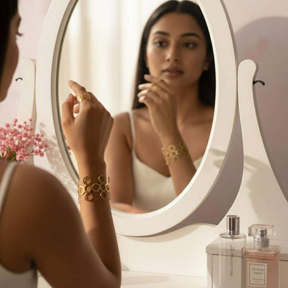 Gold Plated Combo Bracelet & Ring | Modern Statement Set