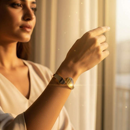 Dual Tone Gold & Silver Designer Bracelet | Modern Leaf Statement Bangle