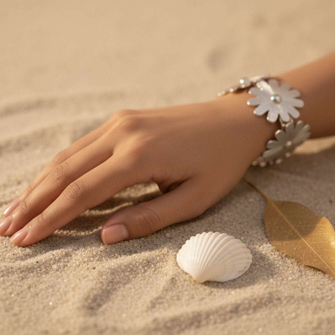 Silver Daisy Cuff Bracelet