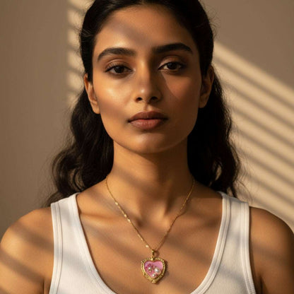 Gold Heart Pendant Necklace with Pearls