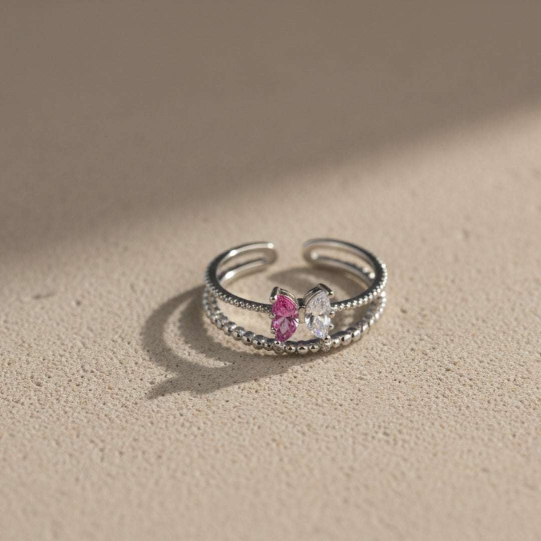 Silver Coated Twin Marquise Diamond Ring