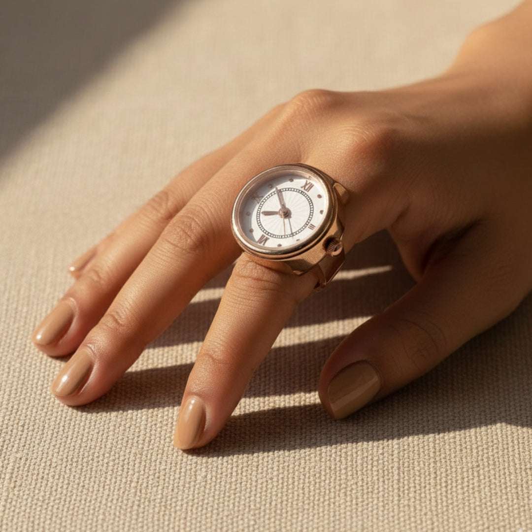 Classic Rose Gold Finger Watch | Roman Dial Adjustable Ring