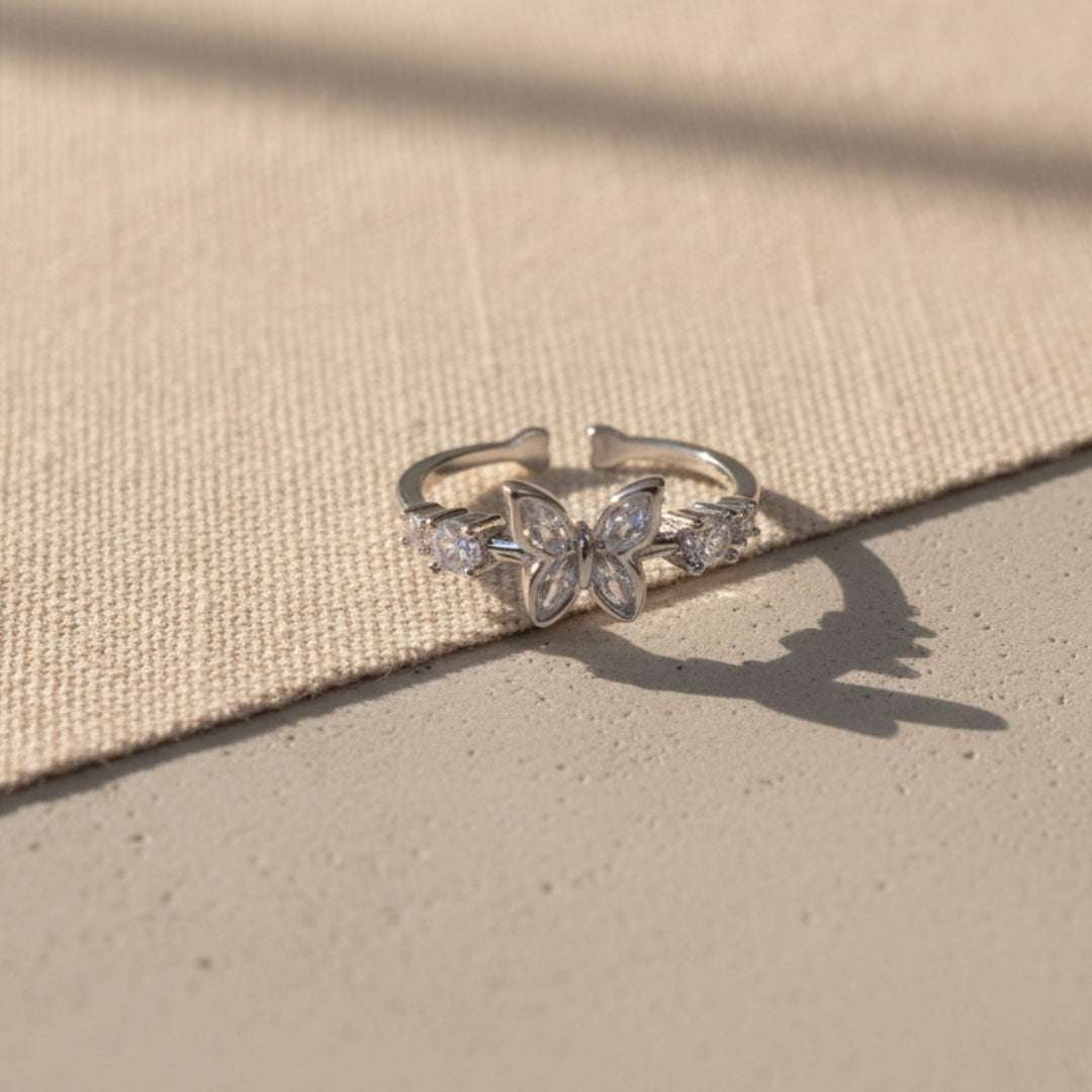 Silver Plated Butterfly Sparkle Ring