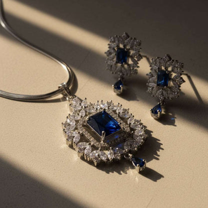 Royal Blue American Diamond Necklace Set