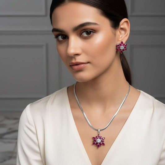 American Diamond Floral Necklace Set