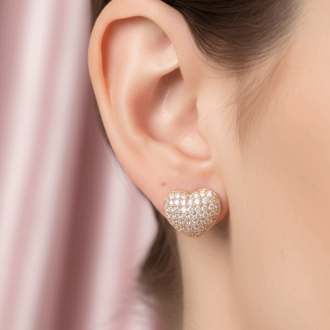 Heart Shaped CZ Stud Earrings