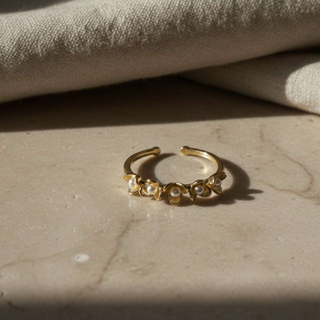 Dainty Floral Pearl Wrap Ring