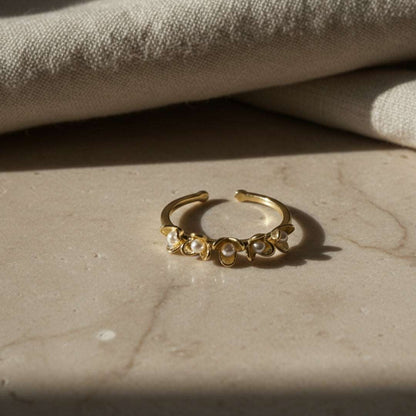 Dainty Floral Pearl Wrap Ring
