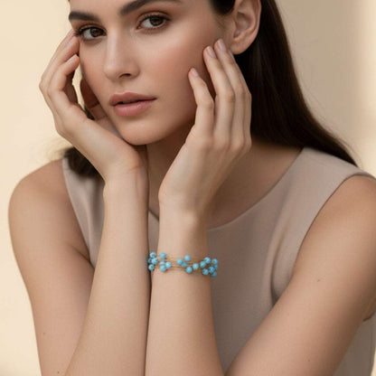 Handmade Turquoise Beaded Gold Bracelet – Elegant Multi-Strand Jewelry