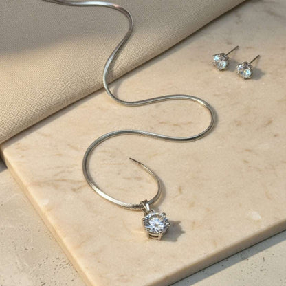 Elegant Solitaire American Diamond Necklace Set