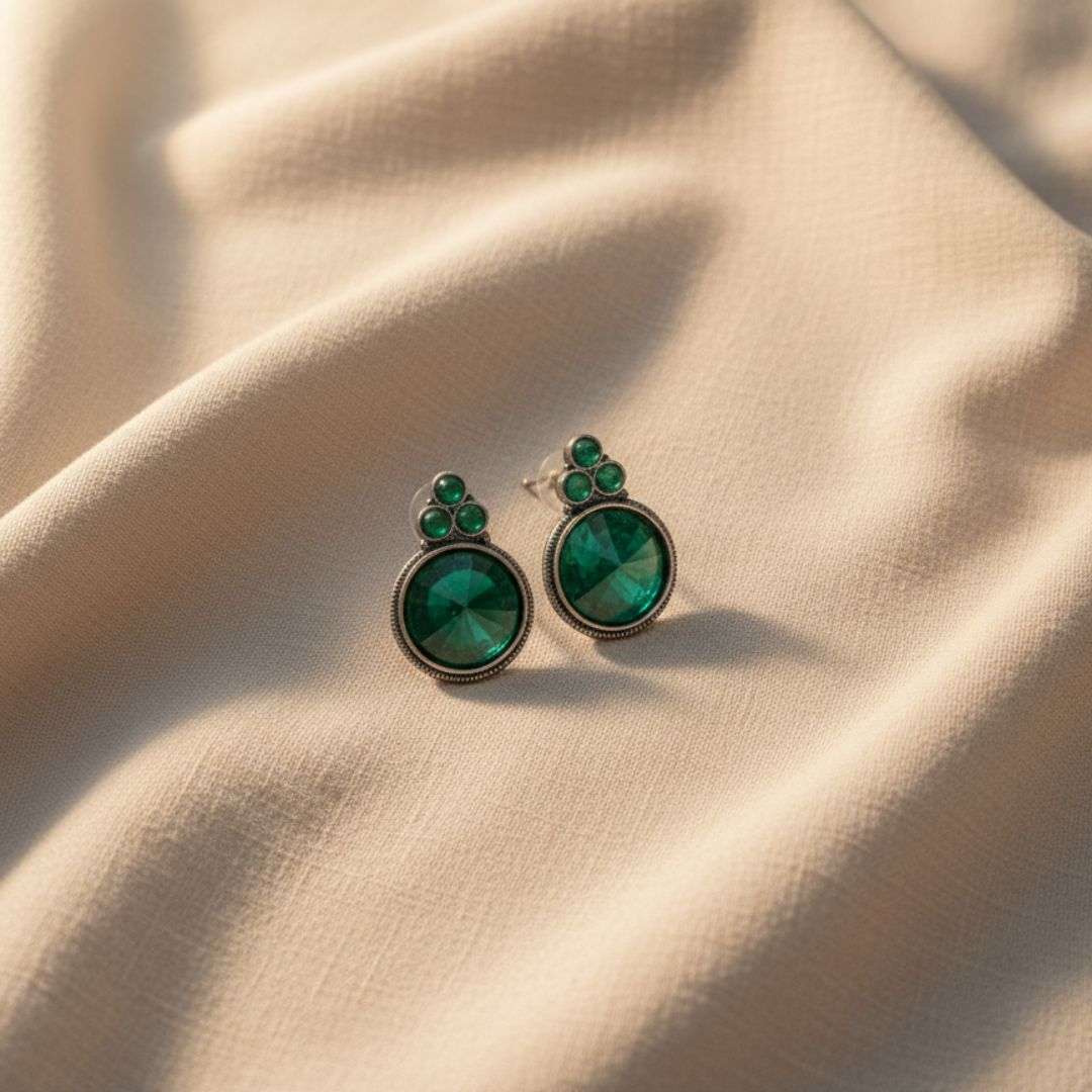 Oxidized Antique Green Stud Earrings