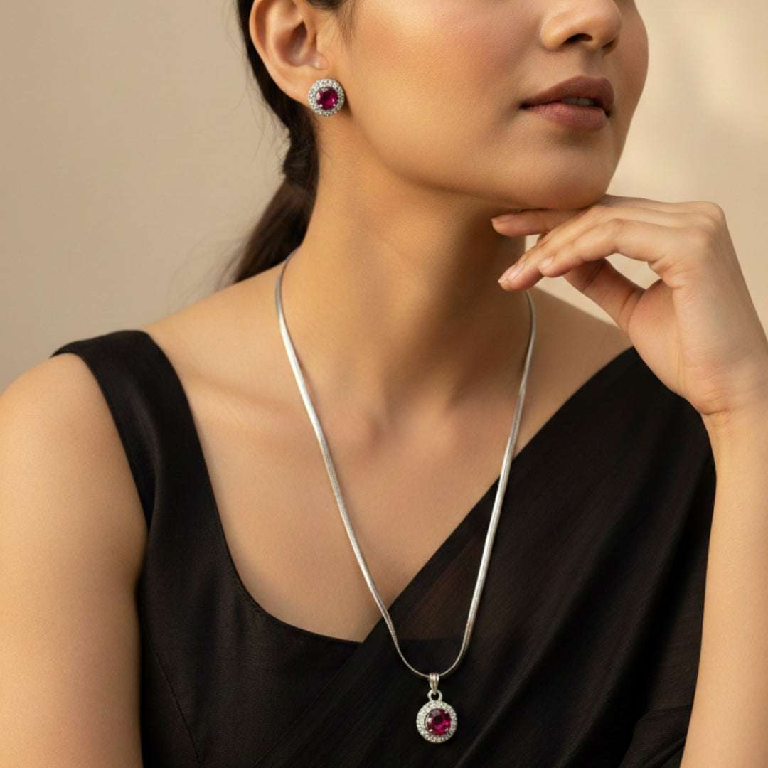 Ruby American Diamond Pendant Necklace