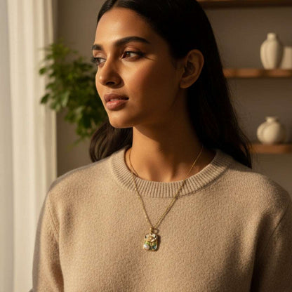 Gold Floral Enamel Pendant Necklace