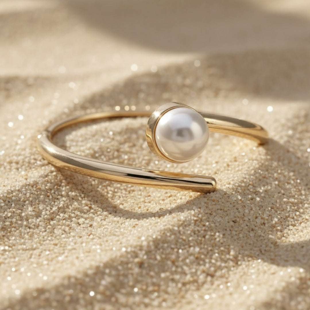 Minimalist Gold Pearl Open Bracelet | Modern Chic Bangle