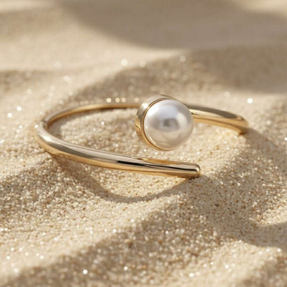 Minimalist Gold Pearl Open Bracelet | Modern Chic Bangle