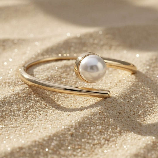 Minimalist Gold Pearl Open Bracelet | Modern Chic Bangle