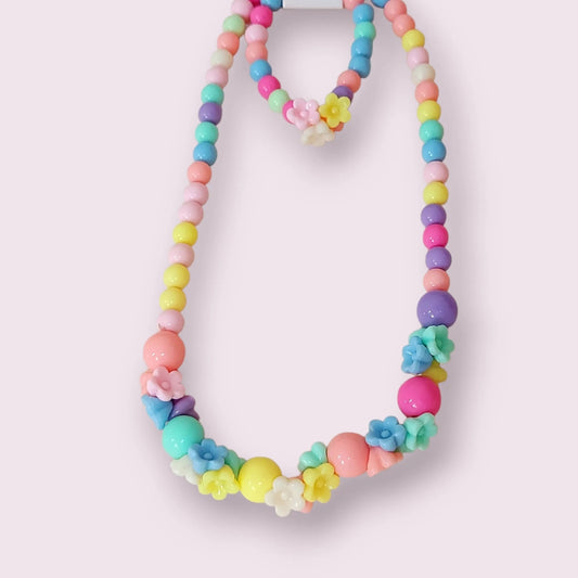 Kids Rainbow Flower Bead Necklace & Bracelet Set
