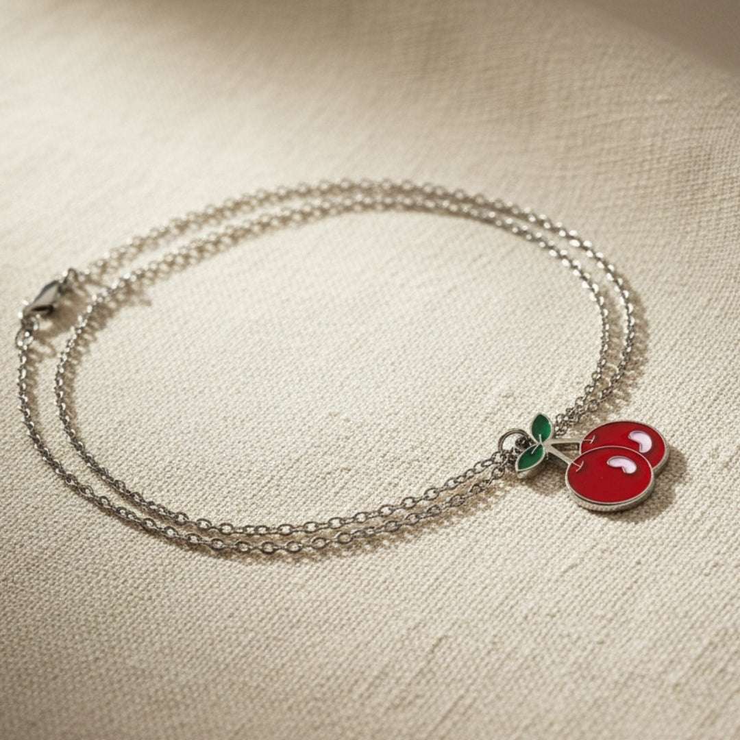 Cherry Red Kids Pendant Necklace – Enamel Fruit Charm