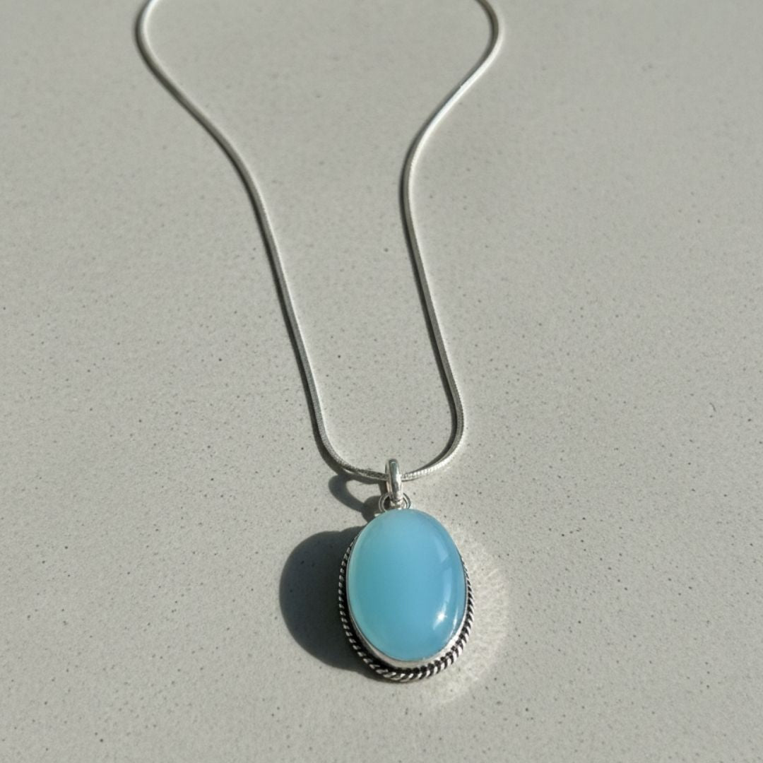 Sky Blue Oval Pendant Necklace
