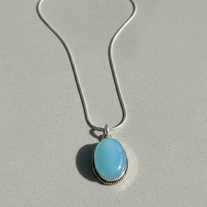 Sky Blue Oval Pendant Necklace