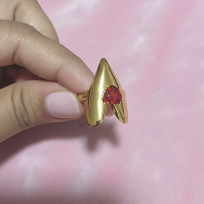 Inferno Gold Statement Ring with Red Crystal