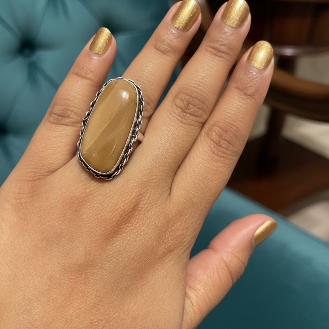 Handcrafted Natural Stone Ring with Oxidised Silver Finish