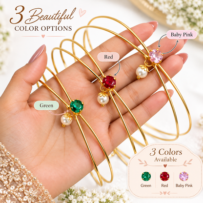 Gold-Plated Blue Green Stone Pearl Hairlet for Women