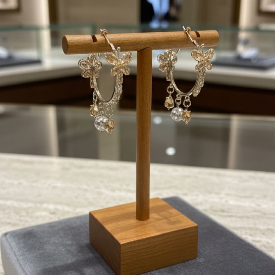 Floral Butterfly AD Hoop Earrings – Elegant Danglers