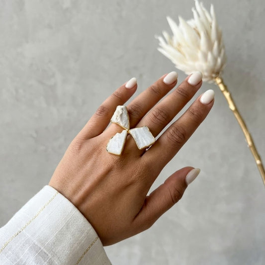 Ivory Moonstone Petal Ring in Gold Vermeil