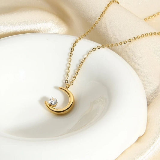 Minimal Gold Crescent Moon Pendant Necklace
