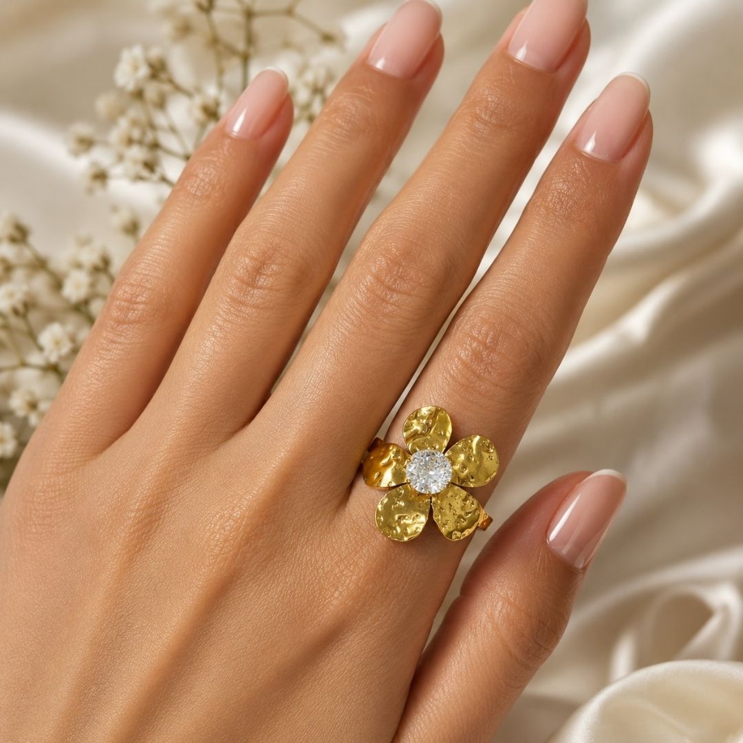 Elegant Floral Adjustable Ring