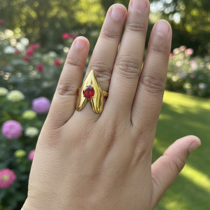 Inferno Gold Statement Ring with Red Crystal