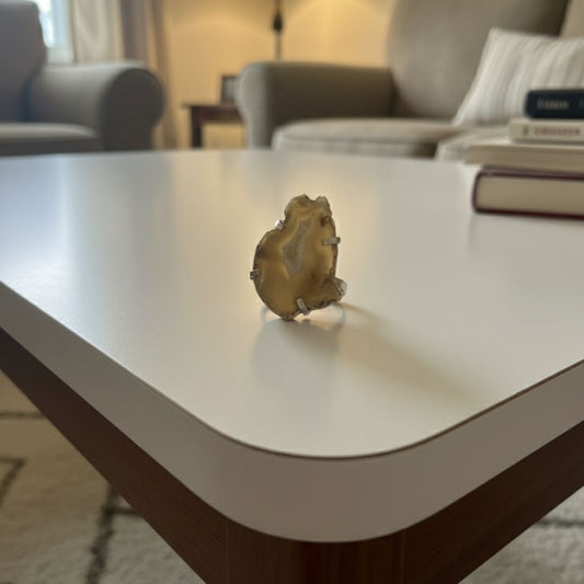 Natural Agate Slice Ring with Oxidised Silver Finish