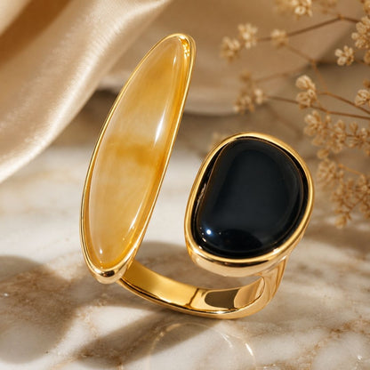 Brass 18K Gold-Plated Natural Stone Irregular Open Ring